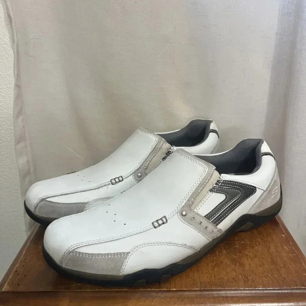 SKECHERS HARPER FORDE RELAXED FIT CASUAL SLIP‎ ON LEATHER SHOE 62170 Golf White